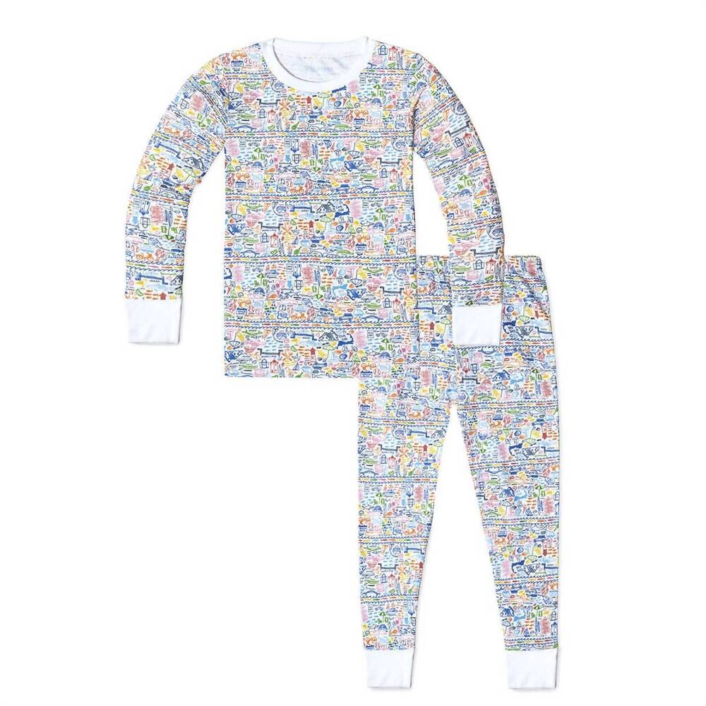 NEW JOY STREET kid's cape cod two piece kids pajamas in monomoy multi